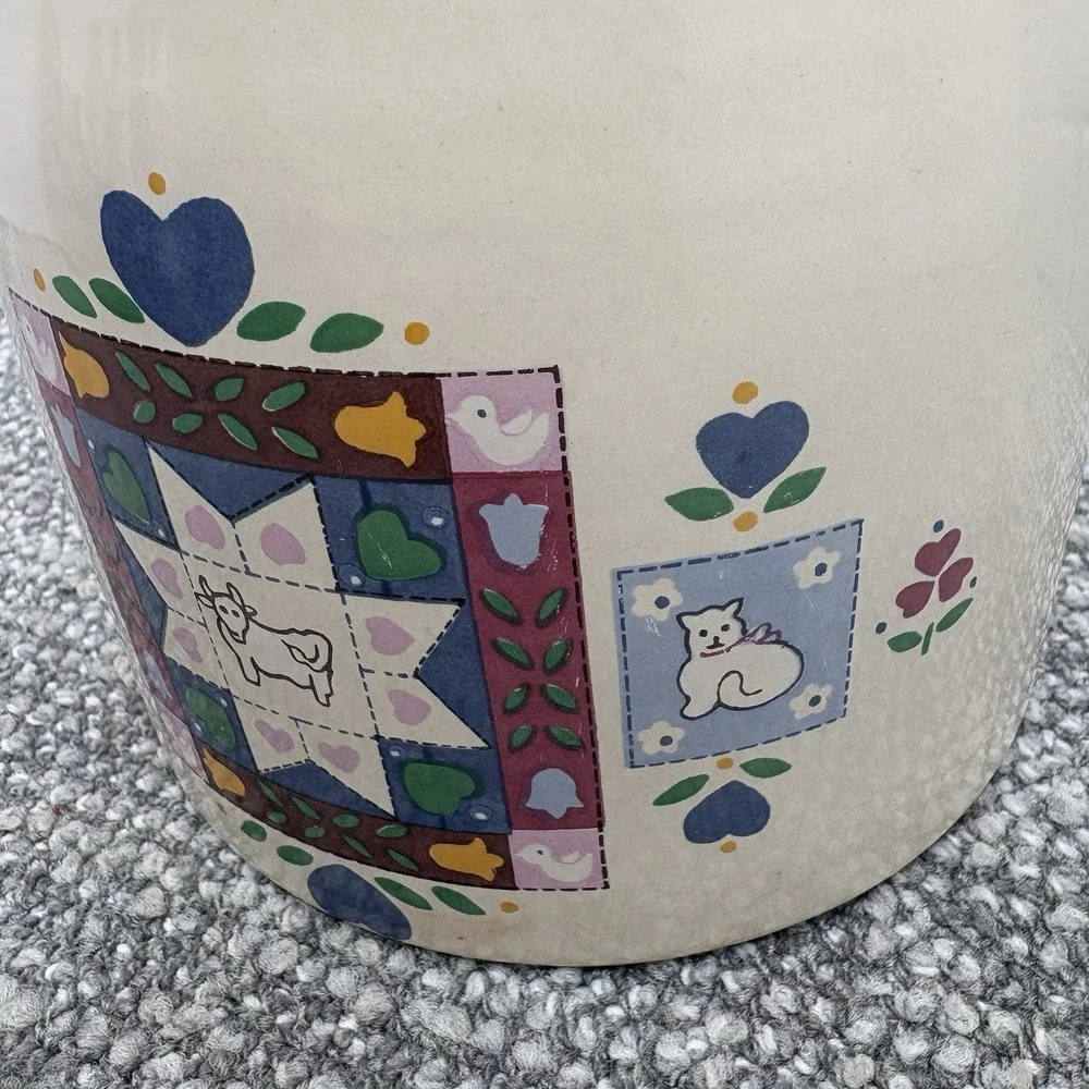 Country Quilt Canister VTG Ceramic Made In Mexico Lofisa Cottage Core Ducks Cats